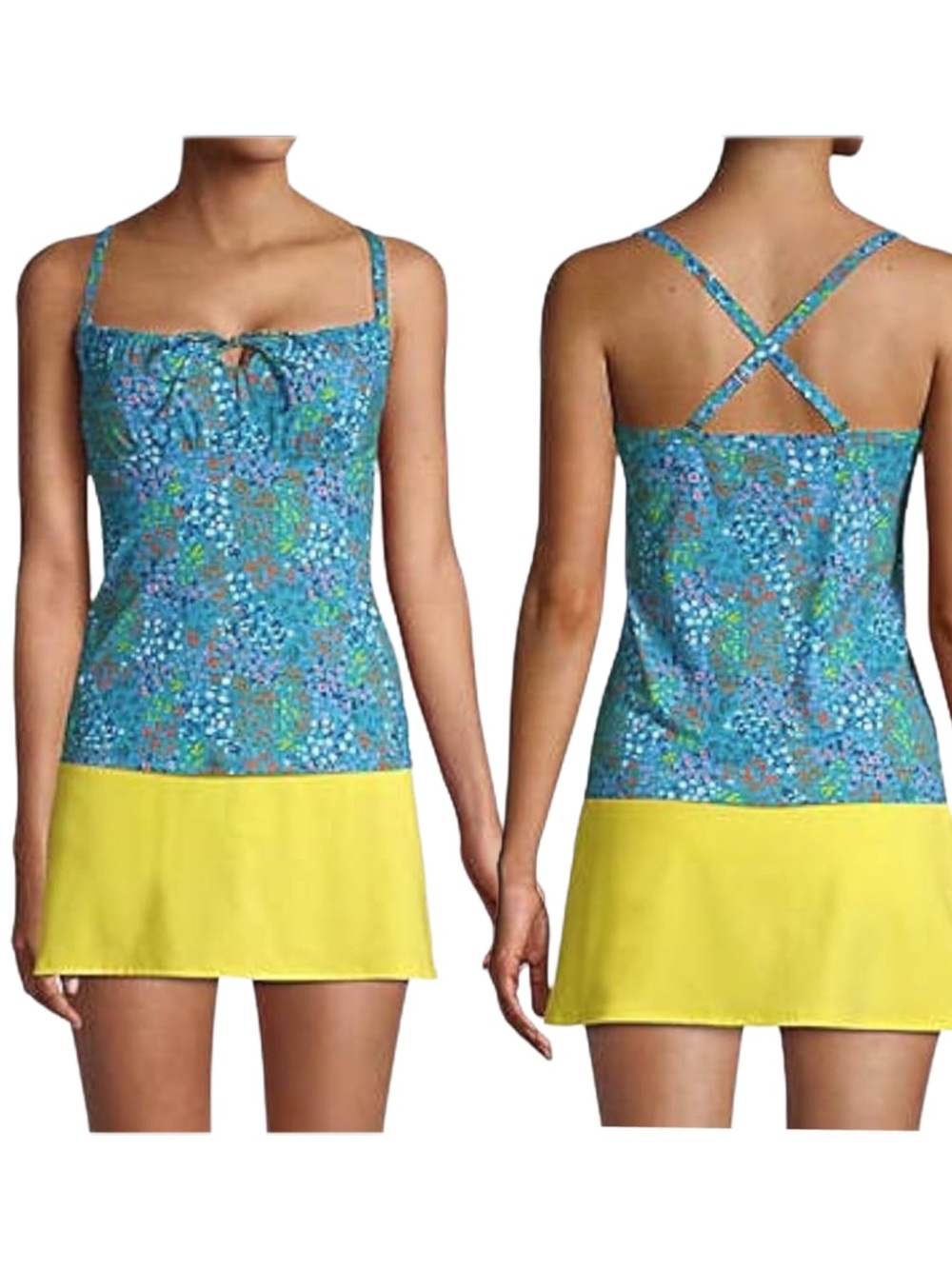 Lands' End Women Chlorine Resistant Tie Front Underwire Tankini Top NWT